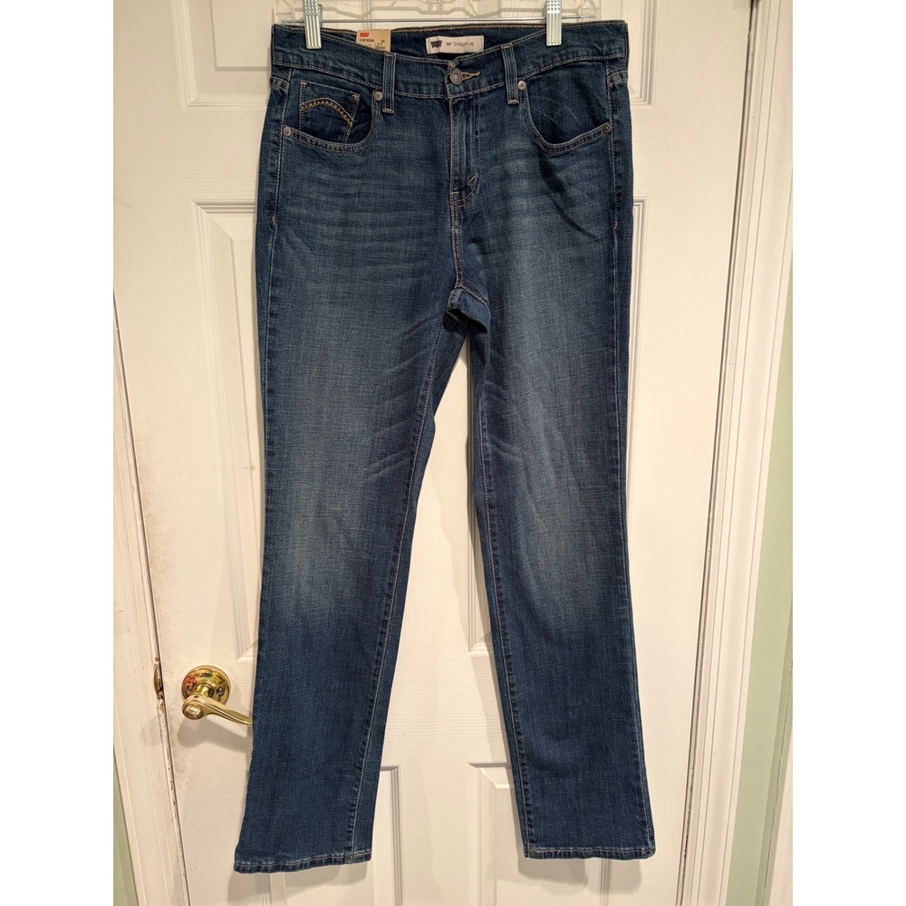 Levis 505 Straight Leg Jeans Womens 8 L Dark Wash Denim Stretch New NWT